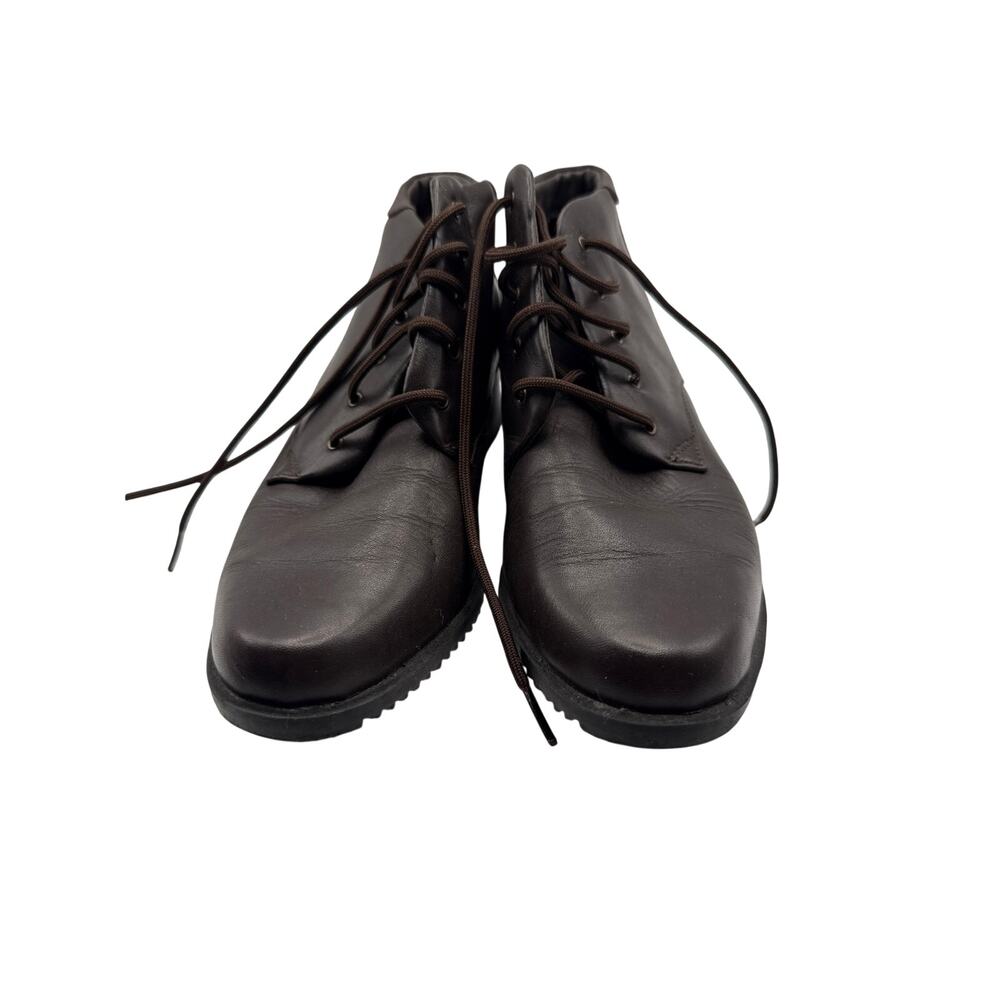 Sporto Brown leather lace-up ankle boots with a square toe Women's Size 6.5M